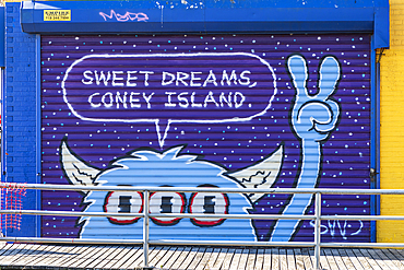 Coney Island, Brooklyn, New York City, New York, USA. November 6, 2021. Mural on a closed security door at Coney Island.