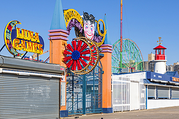 Coney Island, Brooklyn, New York City, New York, USA. November 6, 2021. Entrance gate to the amusement park at Coney Island.