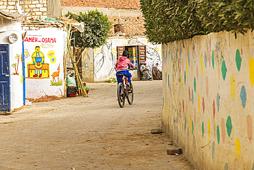 Faiyum, Egypt. February 19, 2022. Pottery shop decorated with murals in the village of Faiyum.