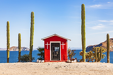 Playa el Burro, Mulege, Baja California Sur, Mexico. A small Catholic shrine on the Sea of Cortez.