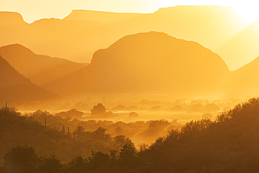 Mulege, Baja California Sur, Mexico. A valley at sunset near Mulege in Baja.