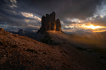 Tre Cime di Lavaredo during a summer sunset, Dolomites