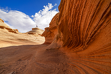 A boy admires the beautiful landscape of rock formations near the town of Page, Arizona, United States of America, North America