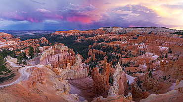 A majestic colorful sky during a summer sunset in Bryce Canyon National Park, Utah, United States of America, North America