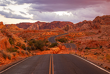 A majestic road crossing the beautiful Valley of Fire, Nevada, United States of America, North America