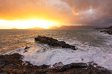 An amazing sunset captured along the Tellaro cliff during a winter day, Lerici, La Spezia province, Italy, Europe