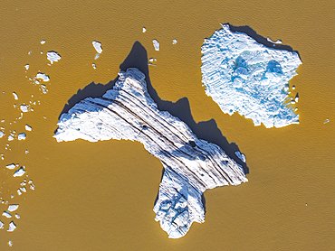 Aerial view taken by drone of iceberg in Fjallsjokull Glacier Lagoon during a summer day, Iceland, Polar Regions