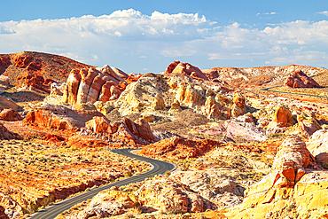 Scenic road in Valley of Fire State Park on a sunny summer day, Nevada, United States of America