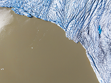 Aerial vertical view by drone of Fjallsjokull Glacier Lagoon during a summer day, Iceland, Polar Regions