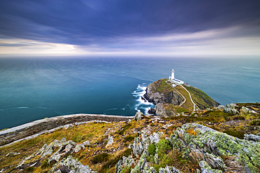 South Stack Lighthouse at sunset, Anglesey, Holy Island, Wales, Great Britain, United Kingdom, Europe