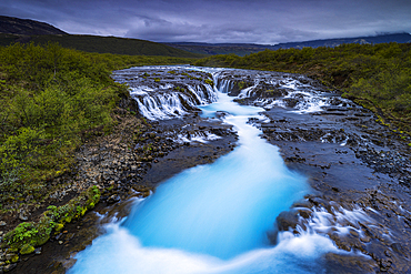 The beautiful Bruarfoss waterfall on a cloudy summer day, Iceland, Polar Regions