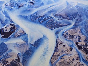 Aerial abstract view of the river on a summer day along the Icleandic southern coast, Iceland, Polar Regions