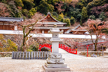 Beautiful red bridge at Buddhist temple Ryuan-ji at Minoh National Park near Osaka,Kansai Japan