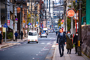 Hiroshima, Japan View along a condensed street in central Hiroshima.