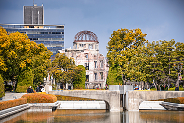 A dome peace memorial in Hiroshima Hiroshima behind the Flame of Peace and Peace park, Japan