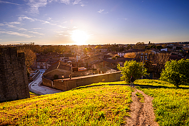 Sunset over the town of Carcassonne, Languedoc-Roussillon, France