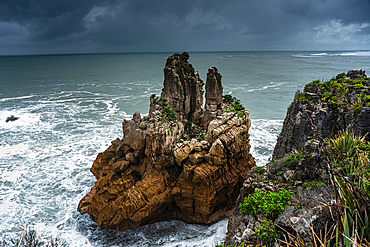 Sea Stack Rising from the Ocean at the Edge of Pancake Rocks, Punakaiki, West Coast, New Zealand