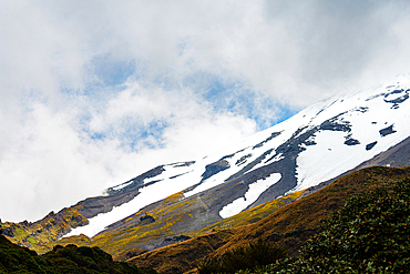 Snowy slopes of the volcano, Mount Taranaki, North Island, New Zealand, Pacific