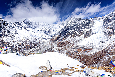 Dramatic Glacial Slopes and Jagged Peaks Including Langtang Lirung Seen from the Summit of Kyanjin Ri, Framed by Winter Snowfields
