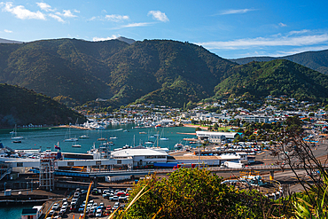 Skyline of Picton overlooking the harbor and surrounding hills, Marlborough Sounds, South Island, New Zealand