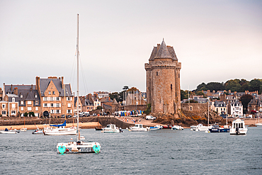 Tour Solidor tower and waterfront buildings on the Rance River estuary Saint Servan Saint Malo Brittany France