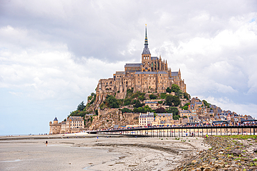 Classic view of Mont Saint-Michel with its medieval abbey dominating the island landscape, Normandy, France