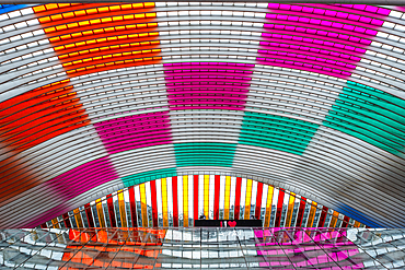 Unique colorful Train station, roof and dome of Liege-Guillemins station, Liege (Luttich), Belgium, Europe