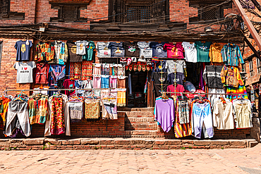 Typical clothing shop, hemp shirts and pants and traditional goods, Nepal, Asia