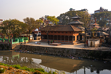 Indrayani Temple view across the Bishnumati River in Kathmandu, Nepal, Asia