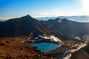 Emerald Lakes at sunrise, Tongariro National Park, UNESCO World Heritage Site, North Island, New Zealand, Pacific