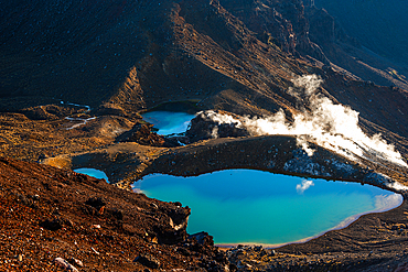 Emerald Lakes at sunrise, Tongariro National Park, UNESCO World Heritage Site, North Island, New Zealand, Pacific