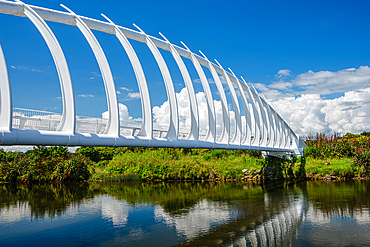 River and unique architecture of Te Rewa Rewa Bridge in New Plymouth, North Island, New Zealand, Pacific