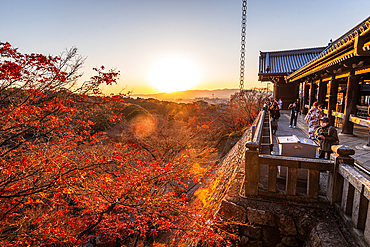 Kiyomizu Temple (Kiyomizu-dera) in the evening sunset and autumnal scenery with vibrant colours, UNESCO World Heritage Site, Kyoto, Honshu, Japan, Asia