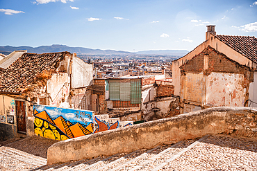 Granada Albacin. Narrow streets in the historic quarter of Granada with its typical white houses. Andalusia, Spain Mirador de la Lona