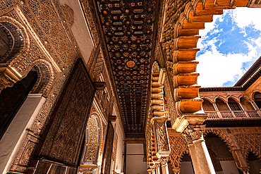 Real Alcazar in Sevilla, Spain. close up of moorish architecture