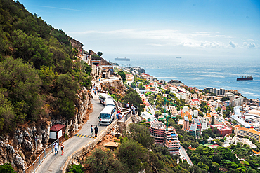 Old Queen's Road on Rock of Gibraltar, overlooking the slope and city underneath facing the Atlantic Ocean, Gibraltar, Europe