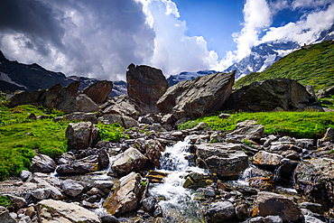 Monte Rosa, Dufourspitze in Italy Alps. Rock landscape in front of the Mountains