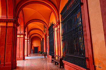 Alcazar of Sevilla, Spain in Spring. Inner walking archway