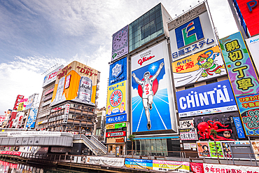 Glico sign of Dotonbori, vibrant entertainment district on the river, Osaka, Honshu, Japan, Asia