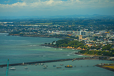 View from Paritutu Rock of the coast line of New Plymouth, Taranaki Region, North Island, New Zealand, Pacific