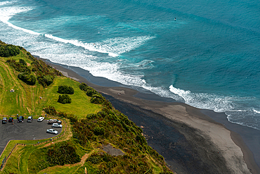 view from Paritutu Rock on the coast line of New Plymouth New Zealand