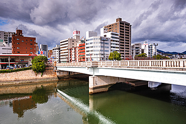 Hiroshima, Japan. Aioi Bridge crossing the Motoyasu River in the center of Hiroshima