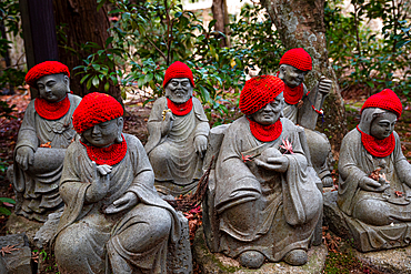 Daishoin Temple (Suisho-ji) with hundreds of Buddhist statues wearing red hats, Miyajima Island, Hiroshima Prefecture, Honshu, Japan, Asia