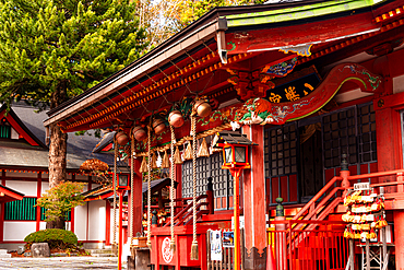 Suzu hanging under the eaves of a Shinto shrine in Japan, Asia