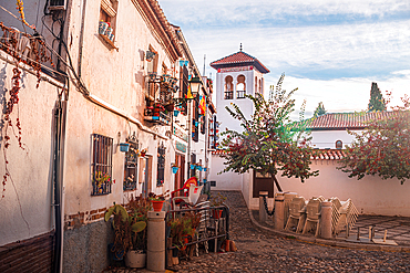 Early morning streets of albaycin in Granda old town. Near Mirado San Nicolas