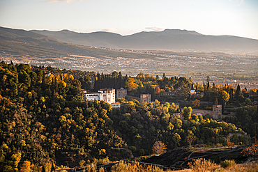 Silla de Moro and the Park of Generalife in Albaicin, Granada, Andalucia, Spain. Sunset