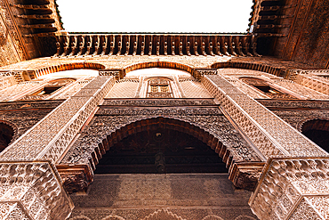 Al-Attarine Madrasa in the Medina of Fes, Morocco. Beautiful interior architecture and Islamic mosaic art.