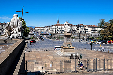 View of the city center from the Church of the Gran Madre di Dio (Great Mother of God), Turin, Piedmont, Italy, Europe