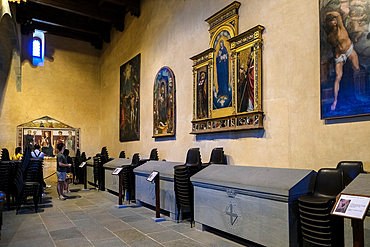 Paintings within the Sacra di San Michele, (Saint Michael's Abbey), a religious complex on Mount Pirchiriano, on south side of the Val di Susa, municipality of Sant'Ambrogio di Torino, Metropolitan City of Turin, Piedmont, Italy, Europe