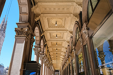 Architectural detail of the Galleria Vittorio Emanuele II, Italy's oldest shopping gallery, Piazza del Duomo, Milan, Lombardy, Italy, Europe